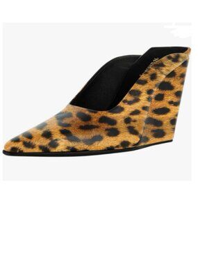 Brown Women Chic Pointed Toe Wedge High Heel Mules Slip On Ladies Dressy Shoe